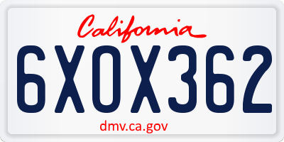 CA license plate 6XOX362