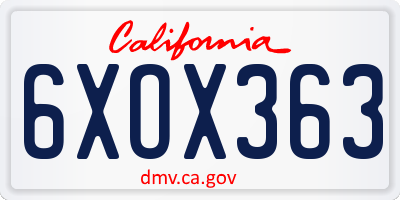 CA license plate 6XOX363