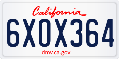 CA license plate 6XOX364
