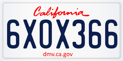 CA license plate 6XOX366