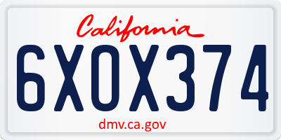 CA license plate 6XOX374
