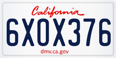 CA license plate 6XOX376