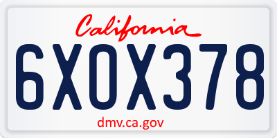 CA license plate 6XOX378