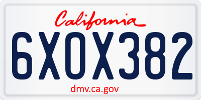 CA license plate 6XOX382