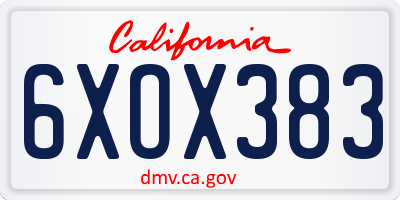CA license plate 6XOX383