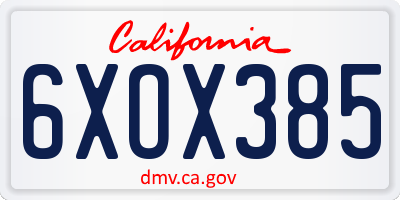 CA license plate 6XOX385