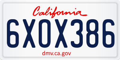 CA license plate 6XOX386