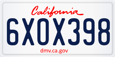 CA license plate 6XOX398