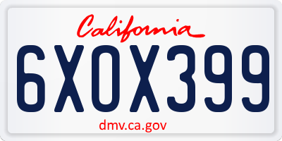 CA license plate 6XOX399