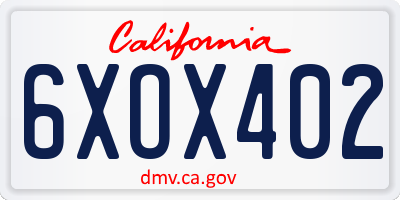 CA license plate 6XOX402