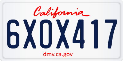 CA license plate 6XOX417