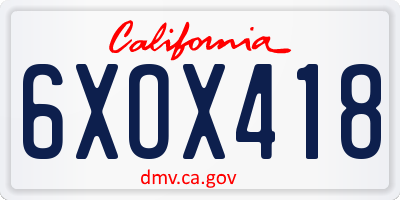 CA license plate 6XOX418
