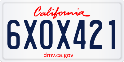 CA license plate 6XOX421