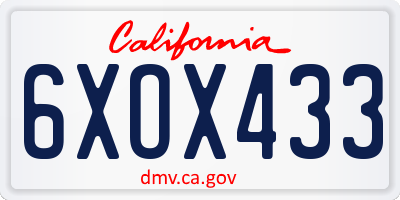 CA license plate 6XOX433