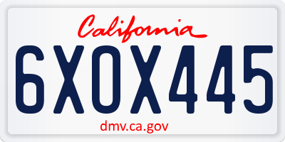 CA license plate 6XOX445