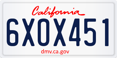 CA license plate 6XOX451