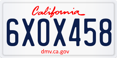 CA license plate 6XOX458