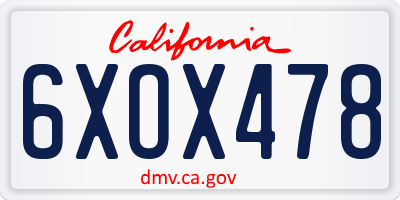 CA license plate 6XOX478