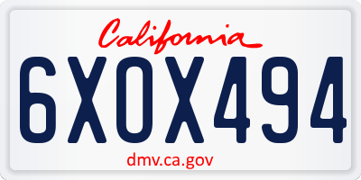 CA license plate 6XOX494