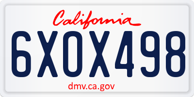 CA license plate 6XOX498