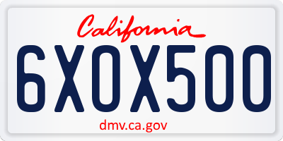 CA license plate 6XOX500