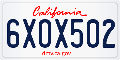 CA license plate 6XOX502