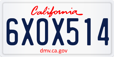 CA license plate 6XOX514