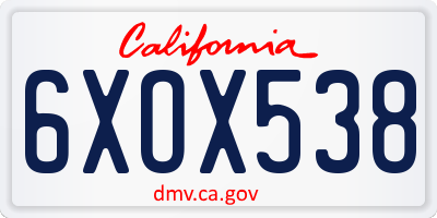CA license plate 6XOX538