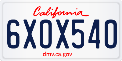 CA license plate 6XOX540