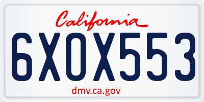 CA license plate 6XOX553