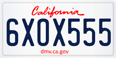 CA license plate 6XOX555
