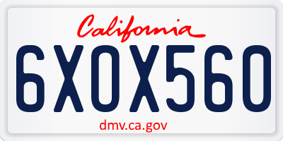 CA license plate 6XOX560