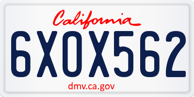 CA license plate 6XOX562