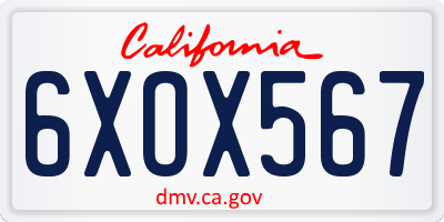 CA license plate 6XOX567