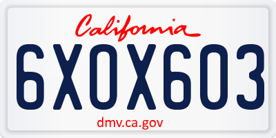 CA license plate 6XOX603