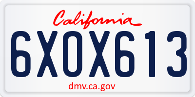 CA license plate 6XOX613