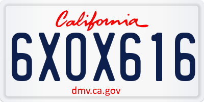 CA license plate 6XOX616