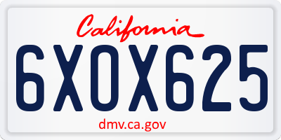 CA license plate 6XOX625