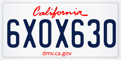 CA license plate 6XOX630