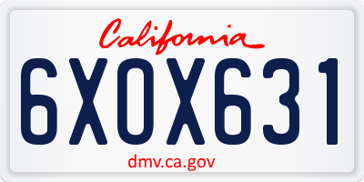 CA license plate 6XOX631