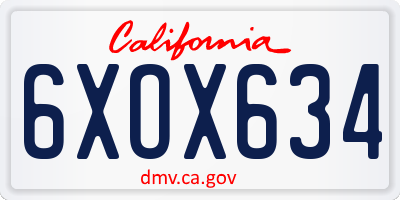 CA license plate 6XOX634
