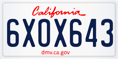 CA license plate 6XOX643