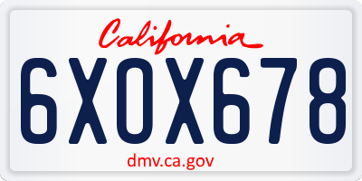 CA license plate 6XOX678