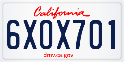 CA license plate 6XOX701