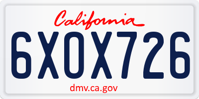 CA license plate 6XOX726