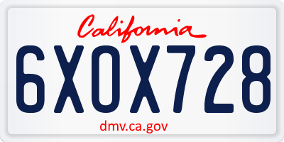CA license plate 6XOX728