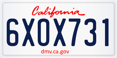 CA license plate 6XOX731