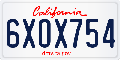 CA license plate 6XOX754