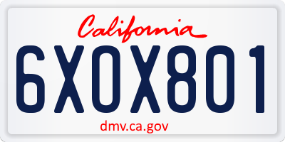 CA license plate 6XOX801