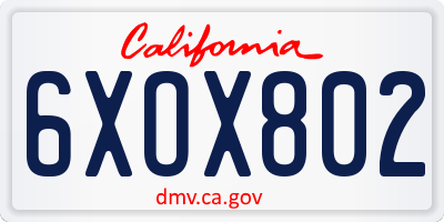 CA license plate 6XOX802